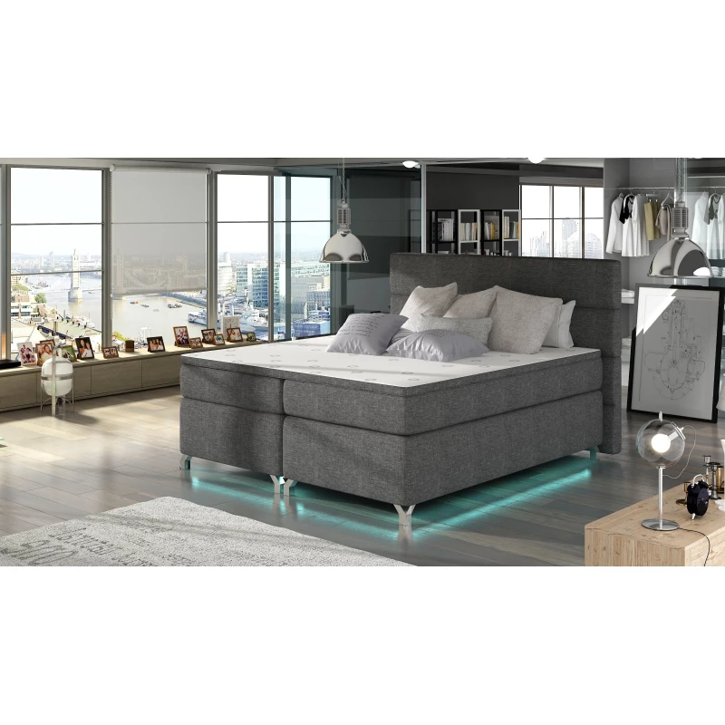 Doppelbett mit Beleuchtung 160x200 ESTORIA - Dunkelgrau