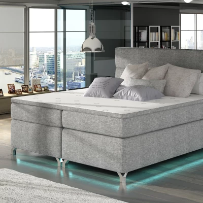 Doppelbett mit Beleuchtung 160x200 ESTORIA - hellgrau