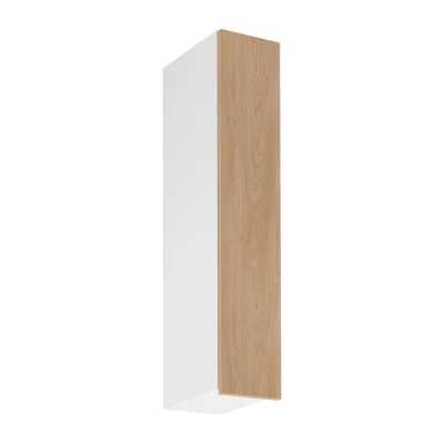 Hoher Küchenoberschrank SALERNO – Breite 20 cm, weiß/Eiche, Echtholz-Finish