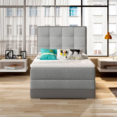 Einzelbett (kontinental) 90x200 VIRELLO - hellgrau/graues Öko-Leder, echtes Design