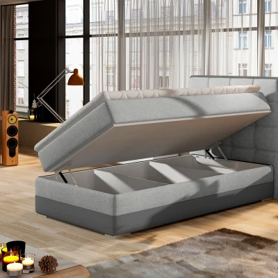 Einzelbett (kontinental) 90x200 VIRELLO - hellgrau/graues Öko-Leder, echtes Design