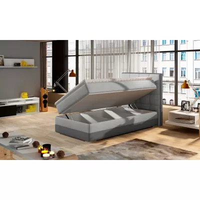 Einzelbett (kontinental) 90x200 VIRELLO - hellgrau/graues Öko-Leder, echtes Design