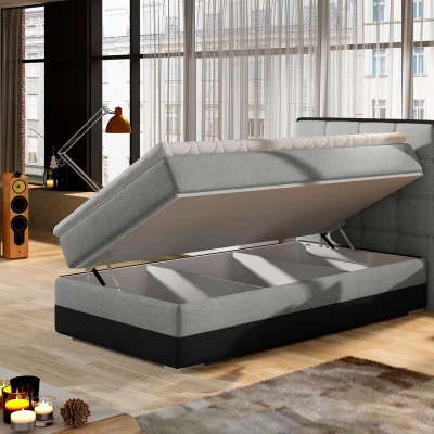 Einzelbett im Kontinentalstil 90x200 VIRELLO - Hellgrau/Anthrazit, echtes Design
