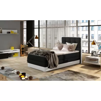 Einzelbett (kontinental) 90x200 VIRELLO - schwarz/weißes Öko-Leder, Originaldesign