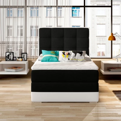 Einzelbett (kontinental) 90x200 VIRELLO - schwarz/weißes Öko-Leder, Originaldesign