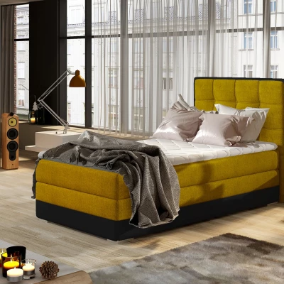 Einzelbett (kontinental) 90x200 VIRELLO - gelb/schwarzes Öko-Leder, Originaldesign