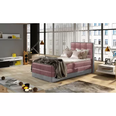Einzelbett im Kontinentalstil 90x200 VIRELLO - rosa / hellgrau, echtes Design