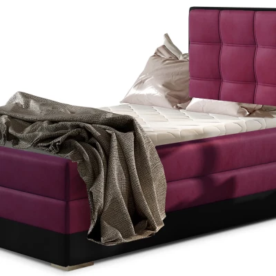Einzelbett (kontinental) 90x200 VIRELLO - bordeauxrot/schwarz, rechte Ausführung