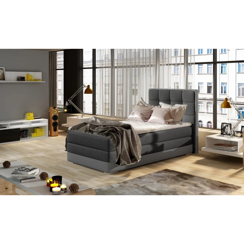 Einzelbett (kontinental) 90x200 VIRELLO - dunkelgrau/graues Öko-Leder, Originaldesign