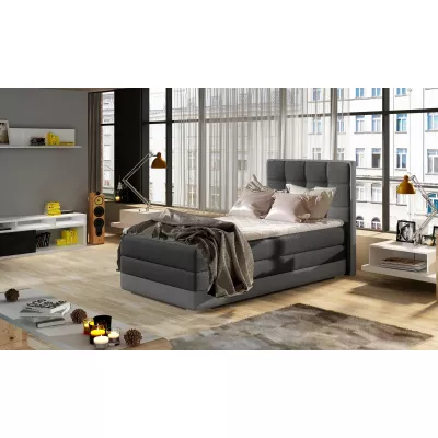 Einzelbett (kontinental) 90x200 VIRELLO - dunkelgrau/graues Öko-Leder, Originaldesign