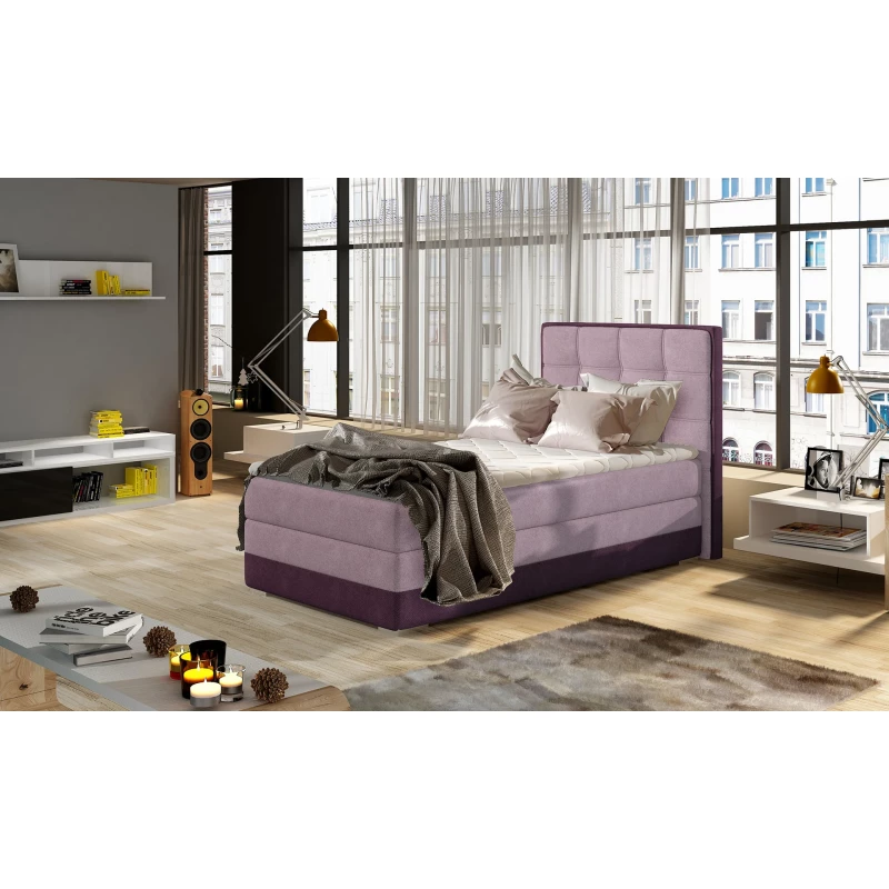 Einzelbett (kontinental) 90x200 VIRELLO – hellrosa/dunkelviolett, linke Ausführung