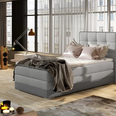 Einzelbett (kontinental) 90x200 VIRELLO - hellgrau / graues Öko-Leder, linke Ausführung