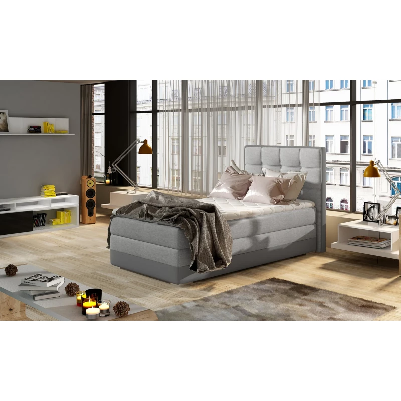 Einzelbett (kontinental) 90x200 VIRELLO - hellgrau / graues Öko-Leder, linke Ausführung