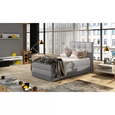 Einzelbett (kontinental) 90x200 VIRELLO - hellgrau / graues Öko-Leder, linke Ausführung