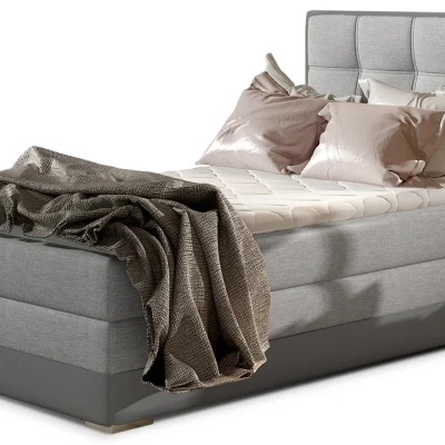Einzelbett (kontinental) 90x200 VIRELLO - hellgrau / graues Öko-Leder, linke Ausführung