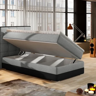 Einzelbett (kontinental) 90x200 VIRELLO - hellgrau / graues Öko-Leder, linke Ausführung