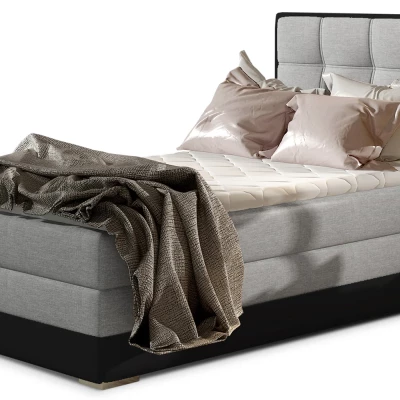 Einzelbett (kontinental) 90x200 VIRELLO - hellgrau/schwarzes Kunstleder, linke Ausführung