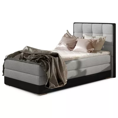 Einzelbett (kontinental) 90x200 VIRELLO - hellgrau/schwarzes Kunstleder, linke Ausführung