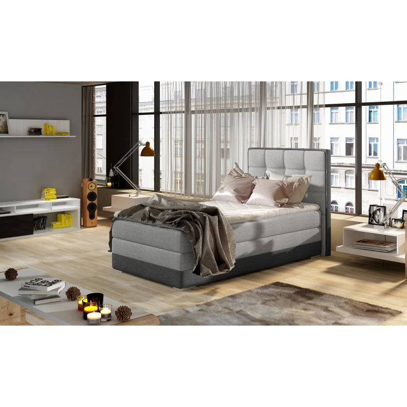 Einzelbett (kontinental) 90x200 VIRELLO - Hellgrau/Anthrazit, linke Ausführung