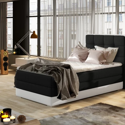 Einzelbett (kontinental) 90x200 VIRELLO - schwarz/weißes Öko-Leder, linke Ausführung