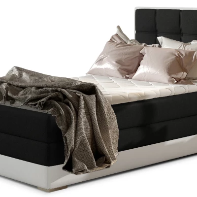 Einzelbett (kontinental) 90x200 VIRELLO - schwarz/weißes Öko-Leder, linke Ausführung
