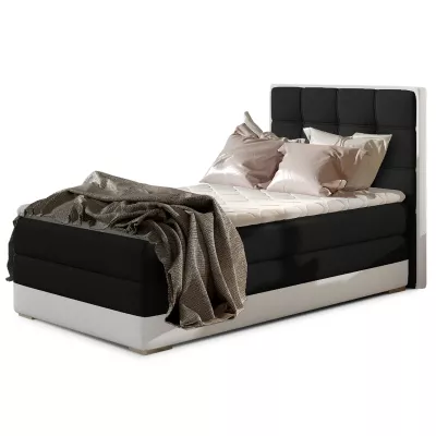 Einzelbett (kontinental) 90x200 VIRELLO - schwarz/weißes Öko-Leder, linke Ausführung