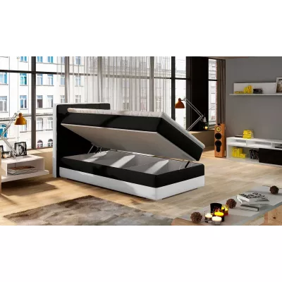 Einzelbett (kontinental) 90x200 VIRELLO - schwarz/weißes Öko-Leder, linke Ausführung