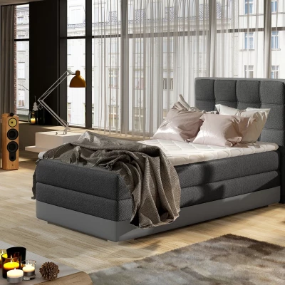 Einzelbett (kontinental) 90x200 VIRELLO - dunkelgrau / graues Kunstleder, linke Ausführung