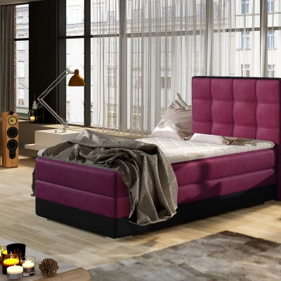 Einzelbett (kontinental) 90x200 VIRELLO - bordeauxrot/schwarz, linke Ausführung