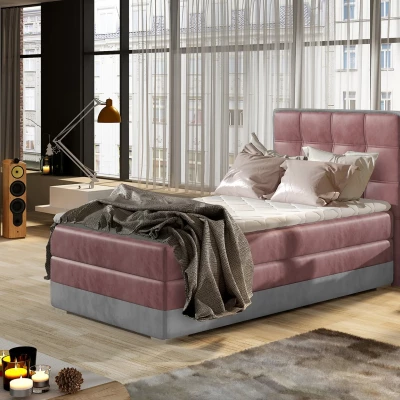 Einzelbett (kontinental) 90x200 VIRELLO - rosa/hellgrau, linke Ausführung