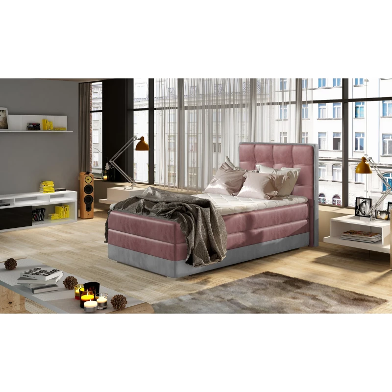 Einzelbett (kontinental) 90x200 VIRELLO - rosa/hellgrau, linke Ausführung
