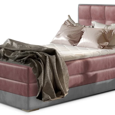 Einzelbett (kontinental) 90x200 VIRELLO - rosa/hellgrau, linke Ausführung