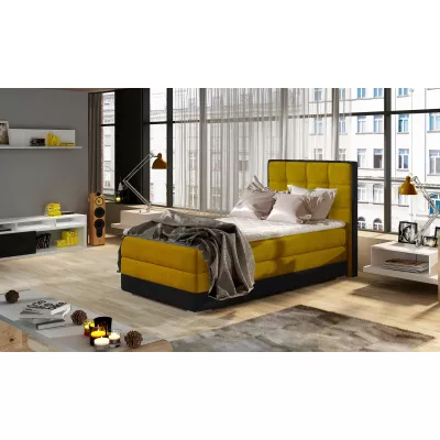 Einzelbett (kontinental) 90x200 VIRELLO - gelb/schwarzes Öko-Leder, linke Ausführung