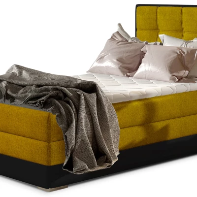 Einzelbett (kontinental) 90x200 VIRELLO - gelb/schwarzes Öko-Leder, linke Ausführung