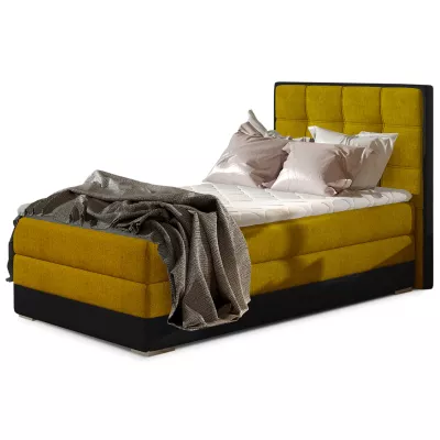 Einzelbett (kontinental) 90x200 VIRELLO - gelb/schwarzes Öko-Leder, linke Ausführung
