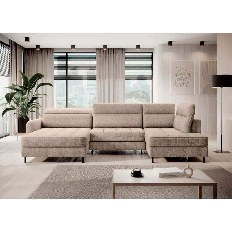 MAELIS U-förmiges Schlafsofa – beige, linke Ausführung