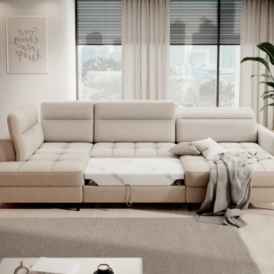 MAELIS U-förmiges Schlafsofa – cremefarben, echtes Design