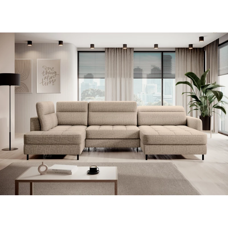 MAELIS U-förmiges Schlafsofa – beige, rechte Ausführung