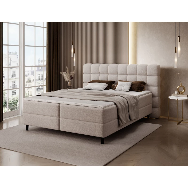 Kontinentales Bett mit Stauraum 160x200 MIRELLO - hellbeige