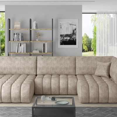 Großes U-förmiges Sofa LIOR – hellbeige, linke Ausführung