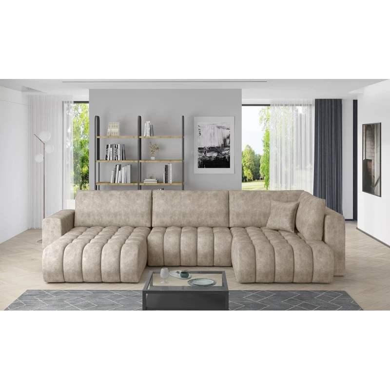 Großes U-förmiges Sofa LIOR – hellbeige, linke Ausführung