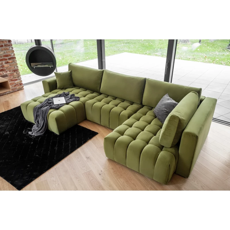 Großes U-förmiges Sofa LIOR – hellgrün, linke Ausführung
