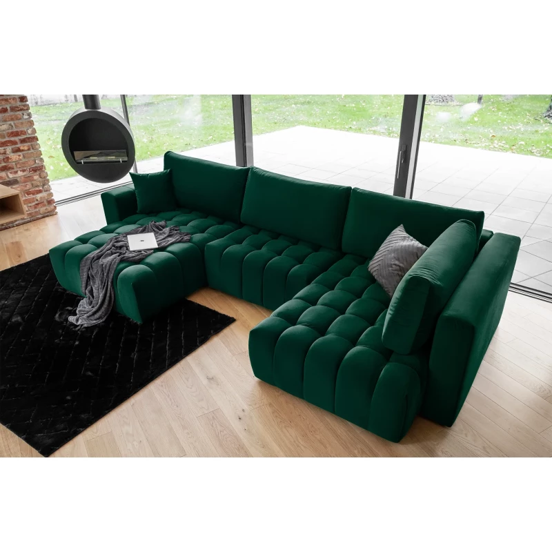 Großes U-förmiges Sofa LIOR – dunkelgrün, linke Ausführung