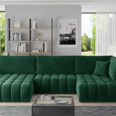 Großes U-förmiges Sofa LIOR – flaschengrün, linke Ausführung