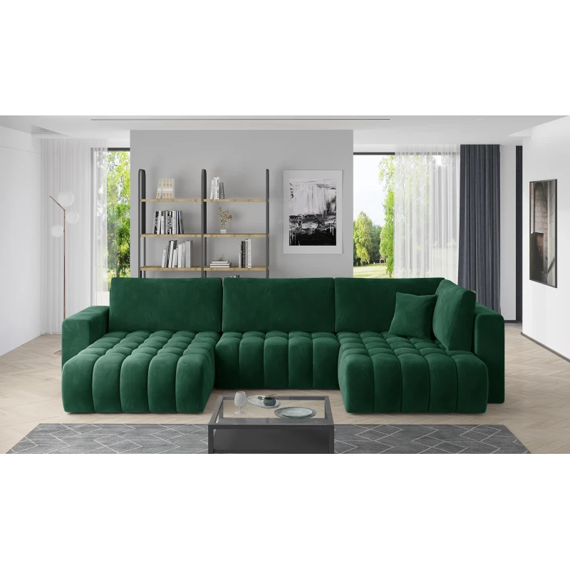 Großes U-förmiges Sofa LIOR – flaschengrün, linke Ausführung