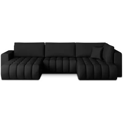 Großes U-förmiges Sofa LIOR – schwarzes Öko-Leder, linke Ausführung