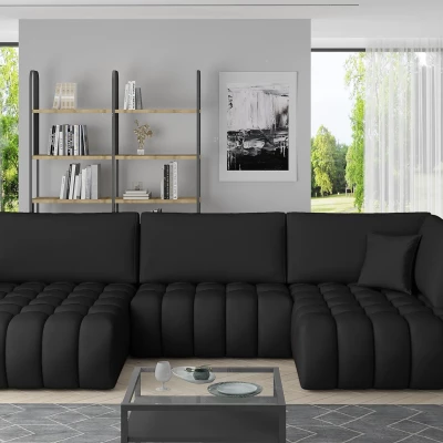 Großes U-förmiges Sofa LIOR – schwarzes Öko-Leder, linke Ausführung