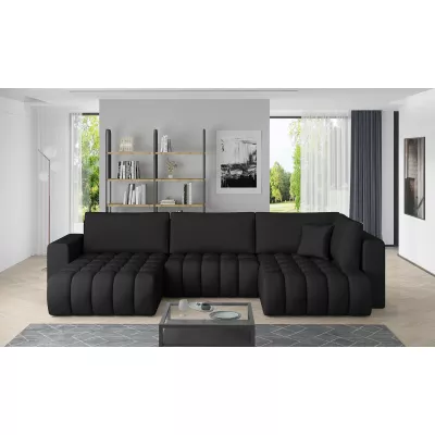 Großes U-förmiges Sofa LIOR – schwarzes Öko-Leder, linke Ausführung