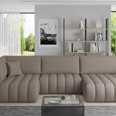 Großes U-förmiges Sofa LIOR – dunkelbeige, echtes Design