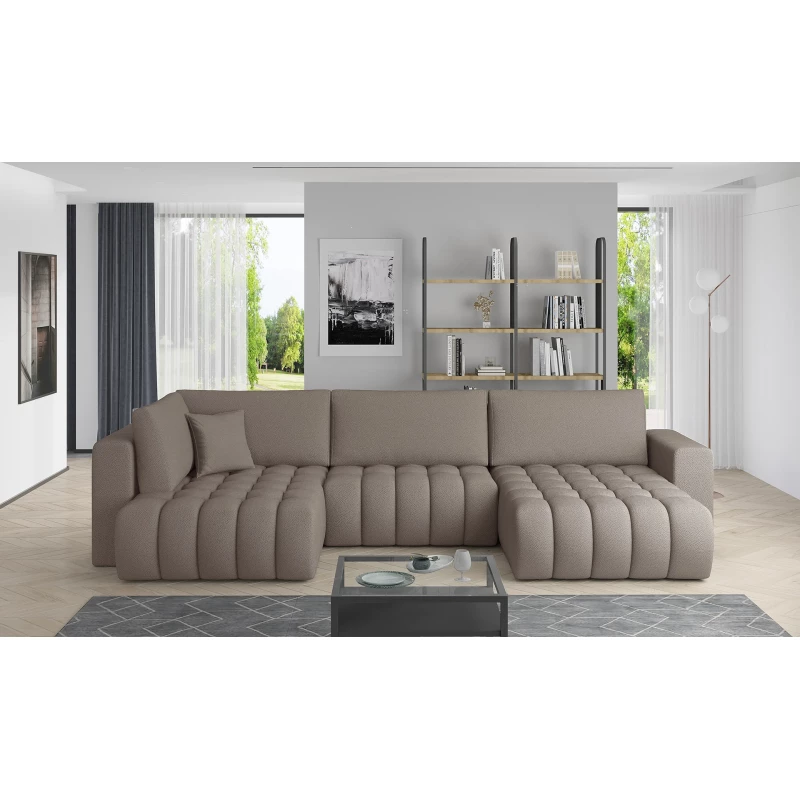 Großes U-förmiges Sofa LIOR – dunkelbeige, echtes Design